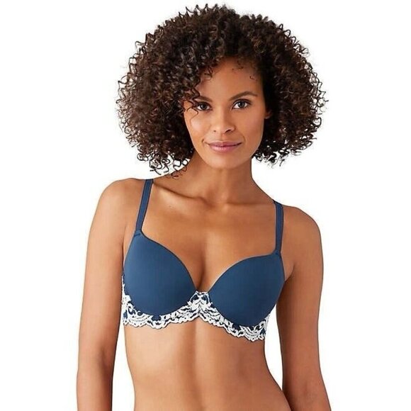 Wacoal 40C Bra Sargasso Sea Blue Instant Icon T-Shirt Underwire Lace 853322 - Picture 1 of 8